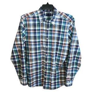 Gap Shirt Men’s XL Blue White Yellow Plaids Slim Fit Button Front Long Sleeve